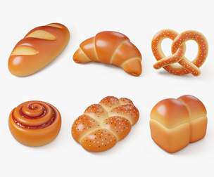 Bakery Bread and Bun 3D Icon Set