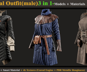 3 in 1 Medieval Outfit-MD-Clo3d-OBJ-FBX-ZPRJ-Material-Textures