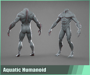 Aquatic Humanoid Creature Base Body Mesh