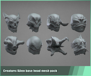 Creature/Alien base head mesh pack 1