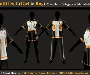 School Outfit Set-BOY & GIRL- MD-Clo3d-Material-Textures-OBJ-FBX