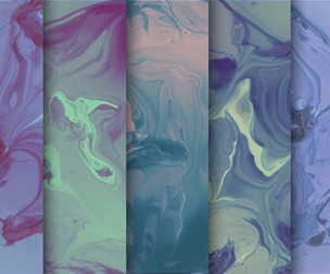 5 Vibrant Abstract Fluid Multicolored Marbled Patterns, Luxury Stone, EPS File