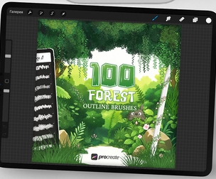 100 Forest Outline Brushes for Procreate – Plants, Leaves, Trees, Foliage Stamp Set