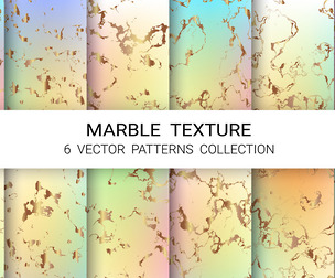 6 Gradient Marble Textures, Elegant Pastel Marble, Gold Veining, EPS File