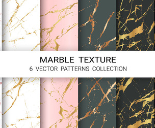 6 Elegant Marble Texture, Modern Patterns, Luxury Gold Pink Tones, EPS File