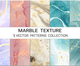 5 Elegant Marble Texture Vector Patterns, Luxury Elegant Gold, EPS File