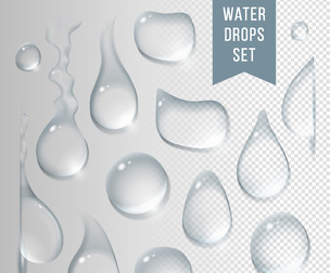 Crystal Clear Water Droplets, Aqua Liquid, Pure, Clean Drops, EPS File