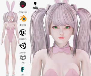 Bunny Girl 0002 - Rig - Unreal - Unity - Blender - Animated - Realistic Female Character