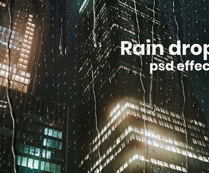 View Through Raindrops, Water Drops Photo Effect, Reflective Surface. PSD Template