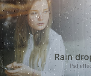 Glass Window, Rain Droplets, Water Drops Photo Effect, PSD Template