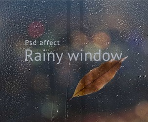 Water Drops Photo Effect, Raindrops Surface. PSD Template
