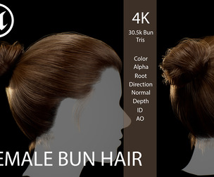 Real-Time Female Bun Hairstyle — Game-Ready Hair Asset