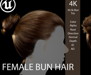 Real-Time Female Bun Hairstyle — Game-Ready Hair Asset
