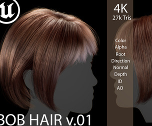 Real-Time Female Bob Hairstyle v01 — Game-Ready Hair Asset