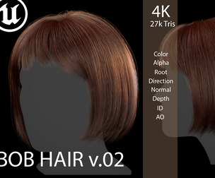 Real-Time Female Bob Hairstyle v02 — Game-Ready Hair Asset