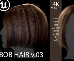 Real-Time Female Bob Hairstyle v03 — Game-Ready Hair Asset