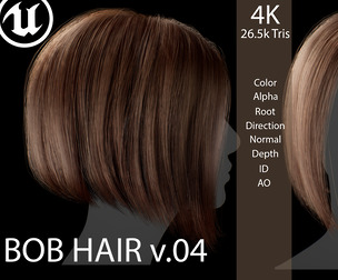Real-Time Female Bob Hairstyle v04 - Game-Ready Hair Asset