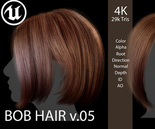 Real-Time Female Bob Hairstyle v05 - Game-Ready Hair Asset