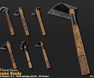 9 Farm Tools Game Ready-VOL01