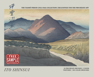 Free Sample - Ito Shinsui Procreate Kit (Procreate Brushes, Color Palettes & Woodblock Textures)