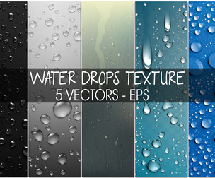 Water Droplets Textures, Wet Glass Surface Backgrounds, EPS File