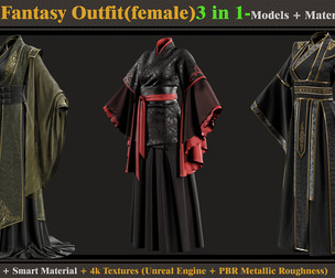 3 in 1 Chinese Fantasy Outfits- MD-Clo3d-OBJ-FBX-ZPRJ-Materials-Textures