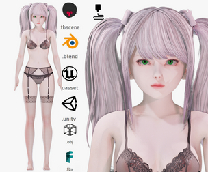 Lingerie clothes 0013 - Rigged -Unreal - Unity - Blender - Animated - Realistic Female Character