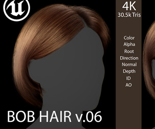 Real-Time Female Bob Hairstyle v06 - Game-Ready Hair Asset