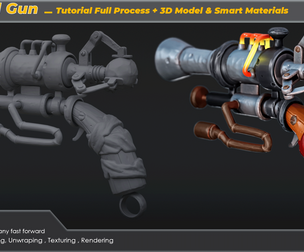 Stylized Gun_ Full Tutorial(From Modeling to Rendering) + 3D Model & Smart Mtl