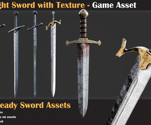 20 Knight Sword with Texture - Game Asset