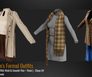 3 Women's Formal Outfits. Marvelous Designer/Clo3D file+OBJ,FBX+4K Textures(PBR+Smart Material)
