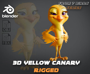Chibi Canary - 3D Yellow - Rigged Cartoon Bird