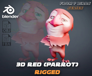Chibi Parrot - 3D Red - Rigged Cartoon Bird