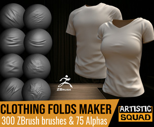 Clothing Folds Maker 300 ZBrush brushes and 75 alphas