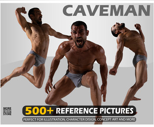 Comic Poses Photo Reference Pack . WILD CAVEMAN . 500+ Images . No Ai