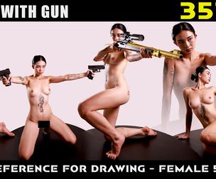 Poses With Gun | Drawing Reference - Female 54