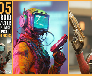 505 Android Character with Screen Face and Sci-Fi Pistol