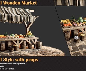 Medieval Wooden Market Pack Set 4 With Props
