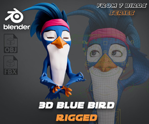 Chibi Blue Bird - Rigged Cartoon Bird