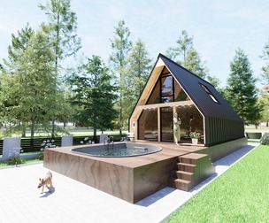 Suburban modern house wood and pool 3D model