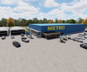 Coffee shop commercial building and urban cars parking 3D model