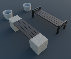 Outdoor park long chairs and urn 3D model