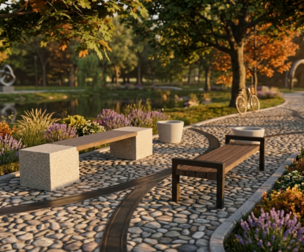 Outdoor park long chairs and urn 3D model