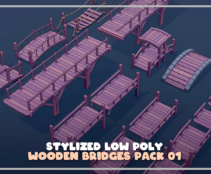 Stylized Low Poly Wooden Bridges Pack 01