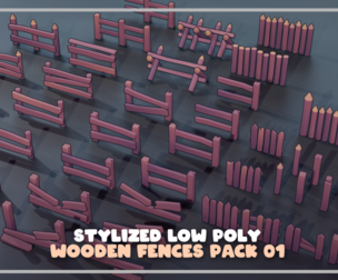 Stylized Low Poly Wooden Fences Pack 01