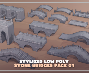 Stylized Low Poly Stone Bridges Pack 01