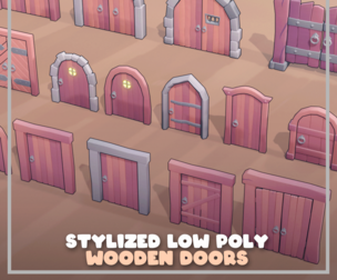 Stylized Low Poly Wooden Doors 01