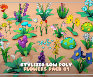 Stylized Low Poly Flowers Pack 01