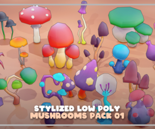Stylized Low Poly Mushrooms Pack 01