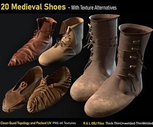20 Medieval Shoes-OBJ-4K Textures